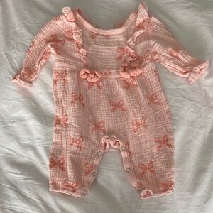 Baby Girls Pink Bow Muslin One-Piece Romper